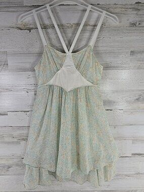 FREE PEOPLE Double Strap Linen Blend Flirty FIT FLARE Dress Size 6 Floral Green